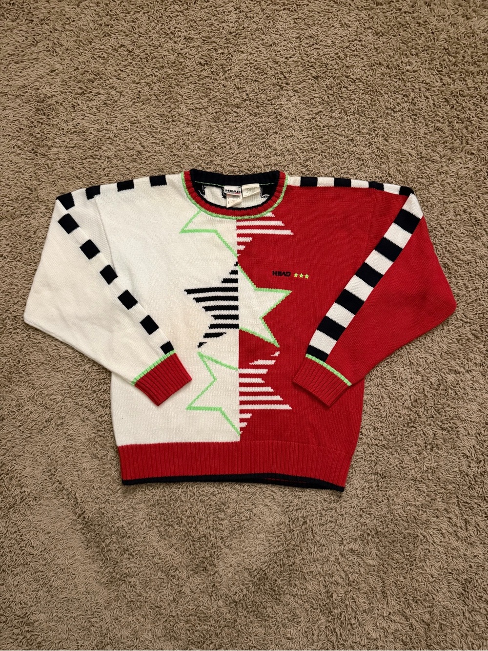 Vintage 80s/90s Head Colorful Stars Ski Retro Sweater Women’s Size Large RARE
